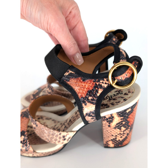 See by Chloé Snakeskin Effect Block Heel Platform Leather Sandal 39 Luxury Glam - Picture 8 of 13